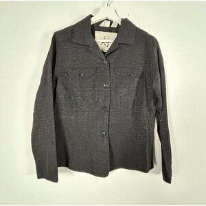 Chico's Womens Black Silk Linen Blend Button-Front Jacket Size 0 Lightweight
